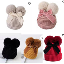 Load image into Gallery viewer, Ribbon pom pom hat
