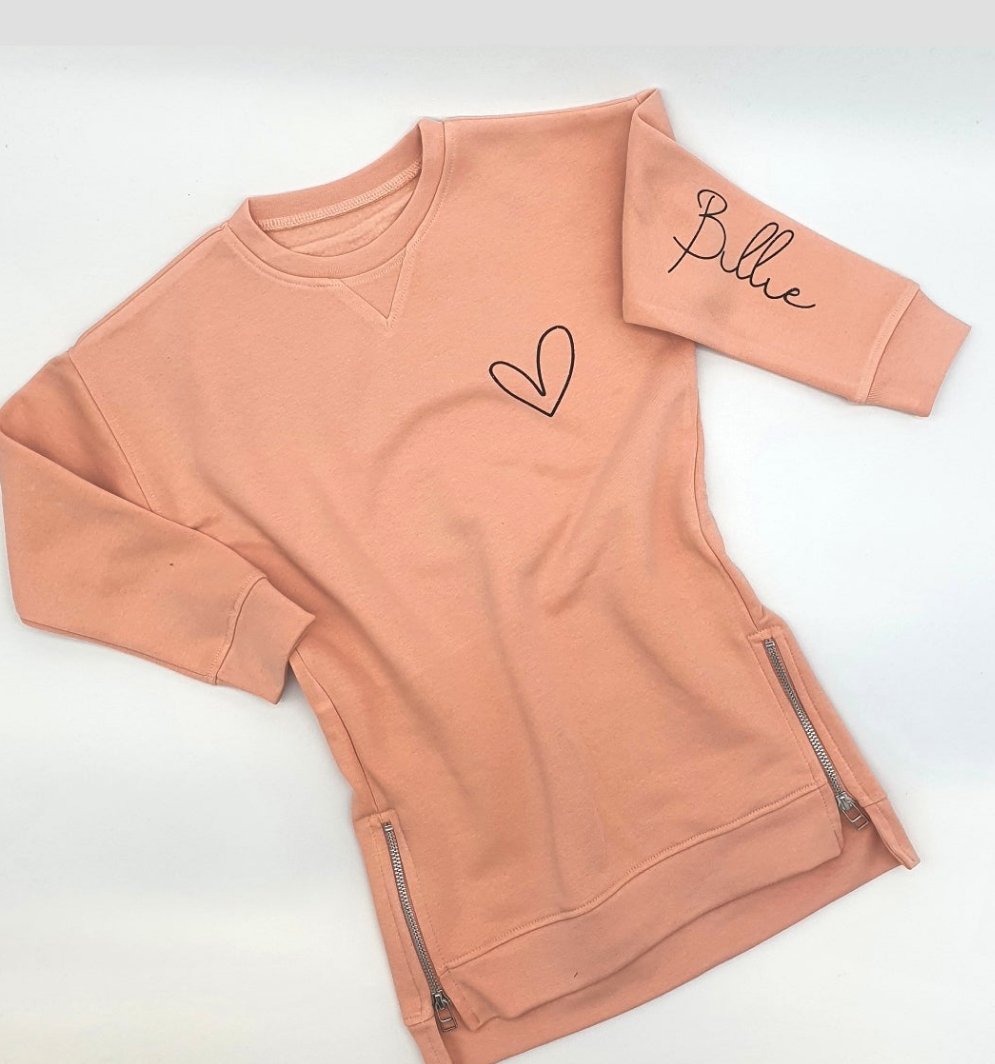 Girls sweatshirt dress heart and name design
